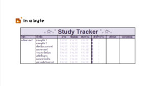 ไฟล์ Excel สำหรับ Study Tracker